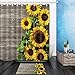 Shocur Sunflower Shower Curtain Set, Spring Rustic Farmhouse Plant Theme, Bathroom Floral Decor Polyester Fabric 69 x 70 Inches with Hooks and Anti-Slip 40 x 60cm Bath Mat