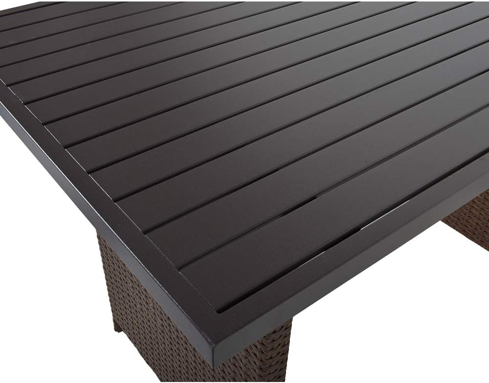 SUNVIVI OUTDOOR Outdoor Dining Table Patio Rectangular Dining Table Brown Wicker Aluminum Top Steel Frame : Garden & Outdoor