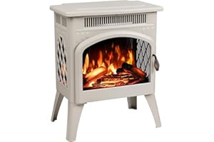 R.W.FLAME Electric Fireplace Heater 17" with Remote Control, Cathedral Stylish, Different Flame Effects and Log Set Colors, Adjustable Brightness and Heating Mode, Overheating Safe Design, Beige