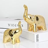prosfalt A Pair Elephant Statue Home Decor,Modern Style Figurines,Sculpture for Office Desktop Bookshelf Living Room (Ceramics Gold)