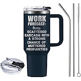 NIAXAUYT Work Forecast Busy Tumbler Cup 40 oz, Funny Coworker Gifts for Men Birthday Present for Boss Employer Work Bestie Friend Mug, Sarcastic Gag Gifts for Adults Work Going Away Farewell