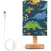 Emelivor Green Dinosaur Table Lamp for Bedroom Bedside Lamps for Night Stands Nightstand Lamp with Round Fabric Shade Desk Lamps for Living Room Bedroom Office Home Dorm