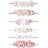 OOSAKU Baby Girl Flower Headbands Set Elastic Floral Headbands 6pcs Soft Nylon Hair Band for Newborn Toddler Hair Accessories