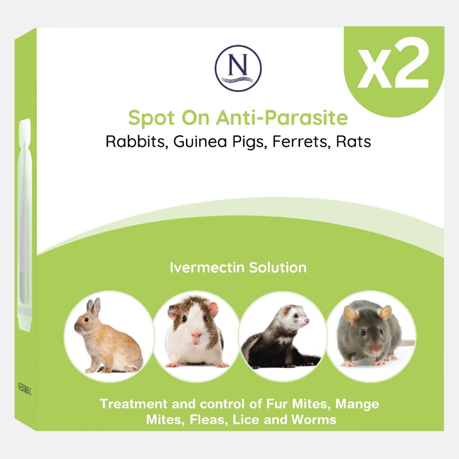 Naqua - 2 x VET STRENGTH - Anti-Parasite Spot On Pipettes. Treatment for Rabbits, Ferrets, Guinea Pigs, Rats & Chinchilla. Kills fleas, lice, mange mites (2 Pipettes)
