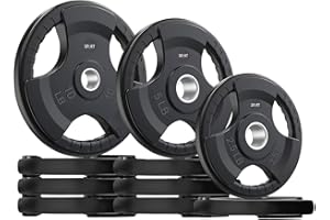 SPART Weight Plate 2-Inch Rubber Coated Olympic Grip Plate for Barbell,Solid Cast Iron Weight Plates in Pairs or Single for Strength Training,Weightlifting,Crossfit,Home Gym(5LB/10LB/25LB/35LB/45LB)