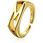 Cicy Bell Initial Rings for Women 18k Gold Plated Adjustable Letter Rings Bold Personalized Engraved Women’s Open Signet Rings for Party