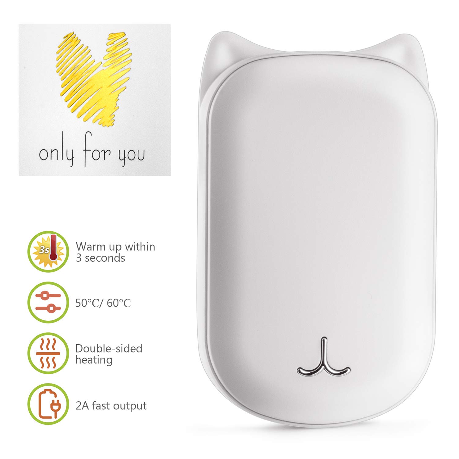 CENXINY Power Bank 6000mAh Hand Warmers Rechargeable Double Side Heating Electric Hand Warmer, USB Reusable Handwarmers Gift Valentine's Day present for Women Girl