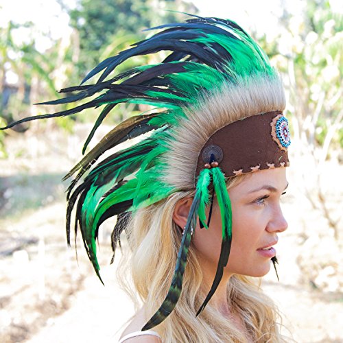 Novum Crafts Feather Headdress | Native American Indian Inspired | Green