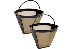 Gold Tone Reusable Coffee Filter - 2 Pack Basket Coffee Filters 6-12 Cup Cone Replacement Coffee Filters with Stainless Steel