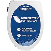 Bio Bidet Slim Zero Non Electric Bidet Toilet Seat Elongated, Low Profile Seat with Slow Close Lid, Battery Powered Night Light, Dual Nozzles, White