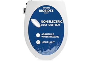 Bio Bidet Slim Zero Non Electric Bidet Toilet Seat Elongated, Low Profile Seat with Slow Close Lid, Battery Powered Night Light, Dual Nozzles, White