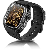 RYUEUYA Translucent Designer Rugged Case and Band Compatible for Apple Watch Ultra 3/2/1 49mm, Luxury Tactical Crystal Clear Military Protector for iWatch, B-BR