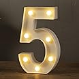 HXWEIYE Light Up Numbers-5, LED Marquee Number Lights Sign 26 Alphabet and 10 Number Big Lights Led Letters for Party Birthday Bar Battery Powered Christmas Decor Letter Lights (Warm White)