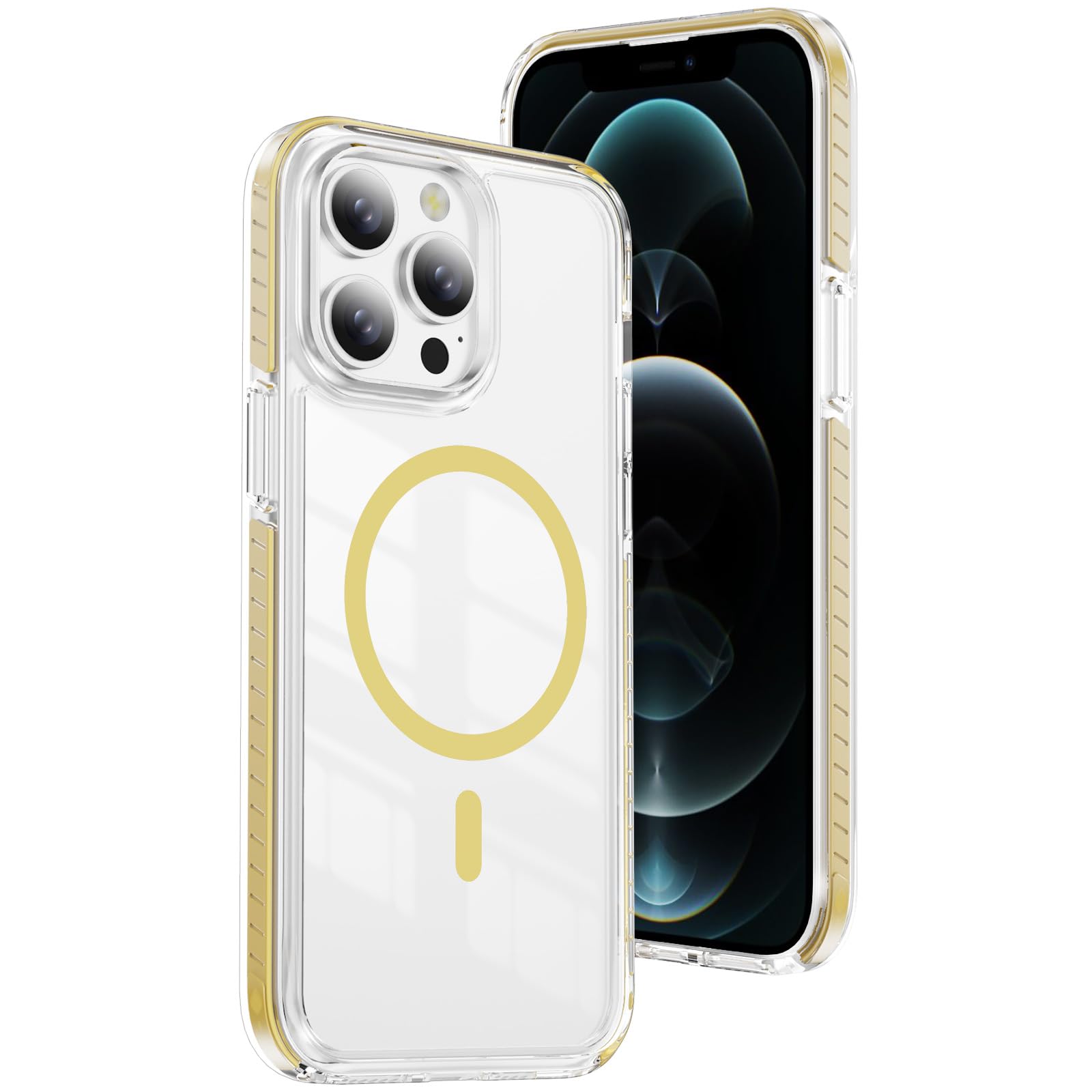 DEERLAMN Magnetic Clear Case for iPhone 12/iPhone 12 Pro 6.1-Inch, [Compatible with Magsafe][Anti-Yellowing] Transparent Slim Shockproof Protective Phone Cover, Yellow
