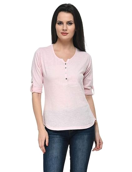 Women Cotton slub Henley 3/4sleeves Top(XS-4XL)