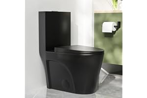DeerValley Elongated One-Piece Toilet Matte Black, 1.1/1.6 GPF Dual Flush, Soft Close Seat, 17" ADA Comfort Height, 12" Rough