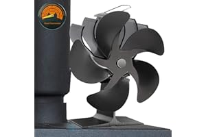 WEYDERK 5 Blades Wood Stove Fan Heat Powered, Non Electric Wood Stove Fan with Thermometer, Fireplace Fan Heat Powered for Wood Burning Stove/Gas/Pellet/Log/Propane