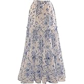 Verdusa Women's Floral Print Tiered Layered Long Skirt High Rise Ruffled Maxi Skirt
