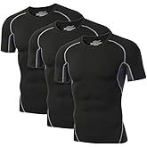 Audoc Compression Shirt Men 3 Pack Quick-Dry Athletic Baselayer 4-Way Stretch Moisture-Wicking Short Sleeve Workout Shirts