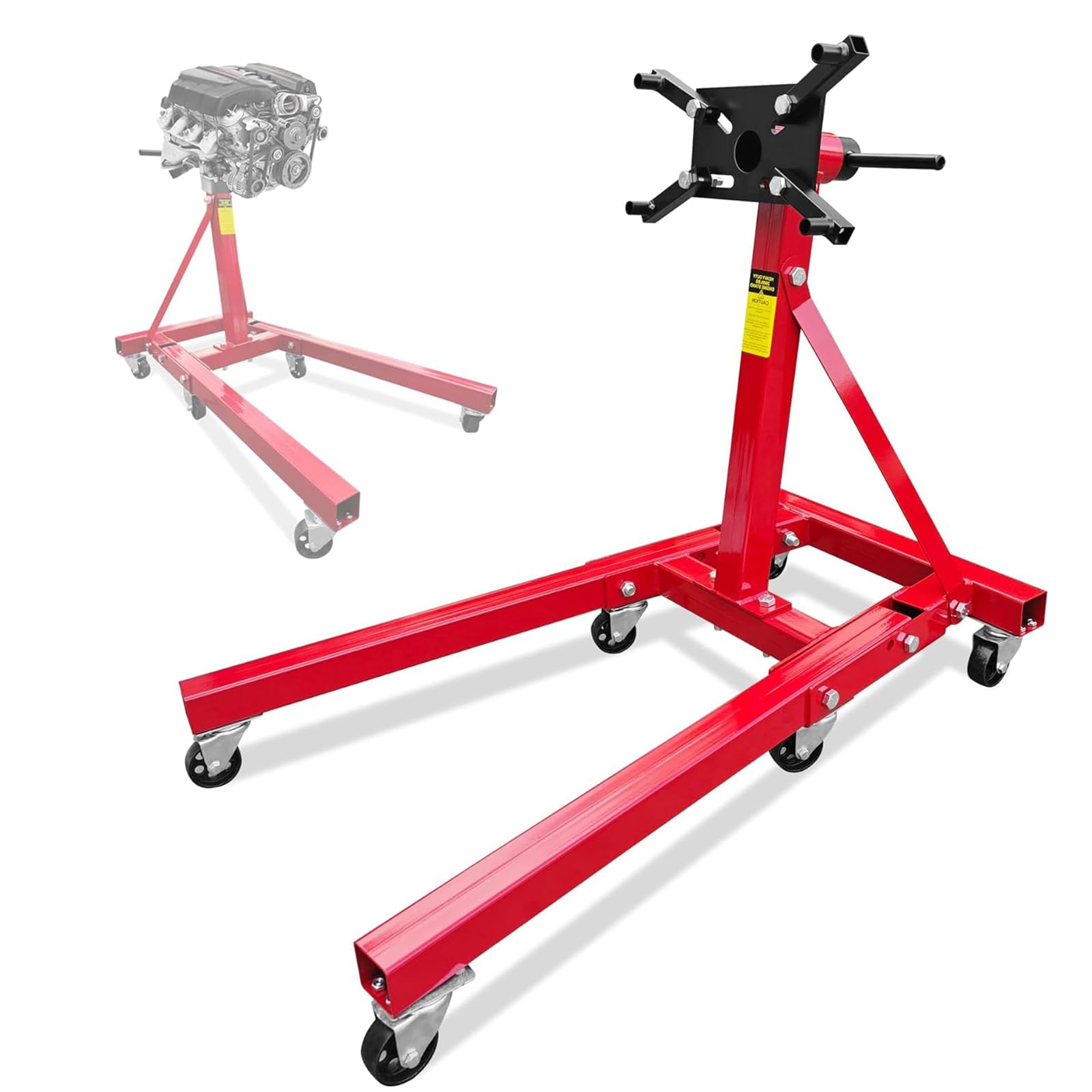 Photo 1 of // USED/ UNTESTED V**** 2000LBS Capacity Folding Engine Stand, Foldable Heavy-Duty Steel Engine Lift Stand with 360-Degree Rotating Head, 4 Adjustable Arms, 6 Casters for Vehicle Motor Maintenance Auto Repair, Red