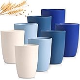 GENLGE 12 OZ Wheat Straw Cups Reusable Drinking Tumblers, Unbreakable Cups for Kitchen - BPA Free, Dishwasher Safe, Set of 8, Ombre Blue