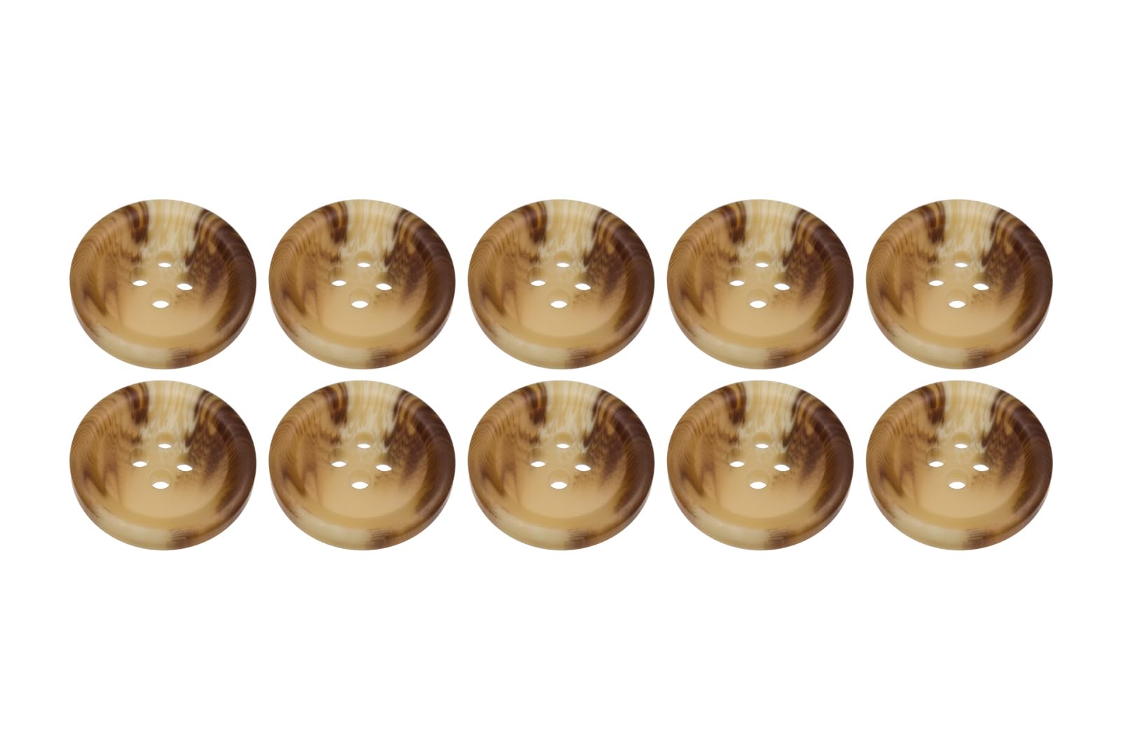 Pack of 10 Light Mixed Brown 18mm Round Faux Horn Sew On Plastic Buttons for Trousers, Suits, Skirts Knitwear Cardigans Flat 4 Holes 28L