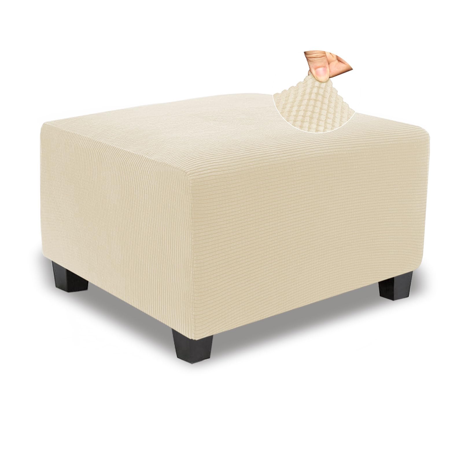Photo 1 of NeColorLife Stretch Ottoman Cover Square Oversized Soft Knitted Jacquard Thick Covers for Large Square Ottoman Storage Stool Furniture Protector Beige X-Large
