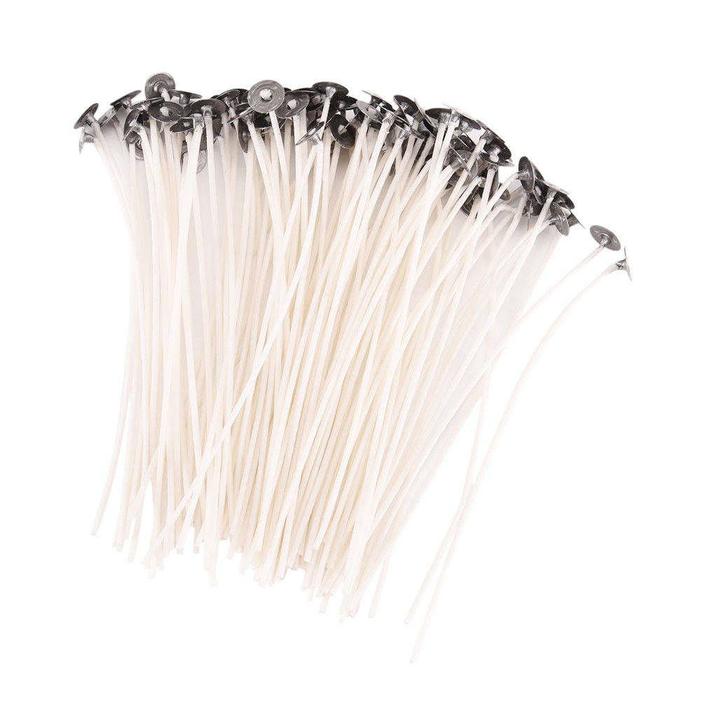 CHSYOO 100 pcs White Length 200mm Wax Candle Wicks with Base, no Smoke, pre Waxed, Cotton core, to Pour DIY Candles tealights