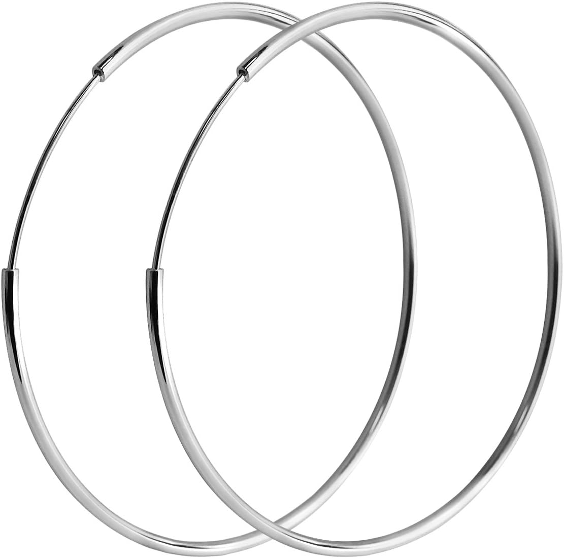 IDoy AmpleLove 925 Sterling Silver Hoop Earrings - Simple Polished Large Round Earrings for Women 50mm