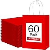 Qioxiou 60 Pack Red Gift Bags with Handles Small Size Bulk 5.91x3.15x8.27 Kraft Paper Gift Bags, Small Red Paper Sacks for Shopping, Business, Retail Merchandise Grocery, Wedding Birthday Party Favor