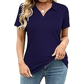 TIYOMI Plus Size Collared Polo Shirts Summer Short Sleeve V Neck Business Tops for Women XL-5XL