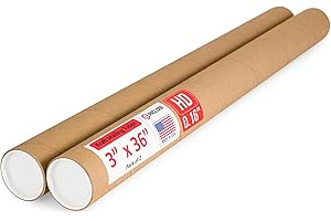 Paclord 3" x 36" Heavy-Duty Reinforced Cardboard Mailing Tube, Pack of 2 Tubes with 4 Caps – Secure USPS Approved – Great for Shipping and Storing of Prints, Artwork, Posters or Documents