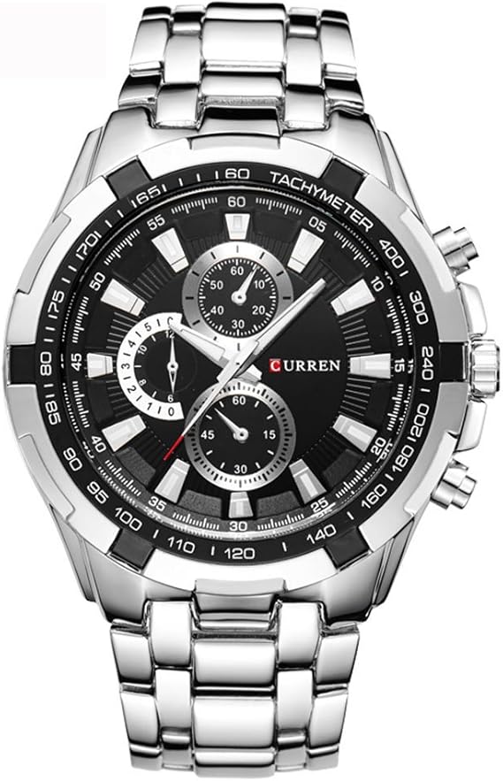 Amazon New Curren ファッション メンズ ステンレススチールバンド アナログ スポーツ クォーツ腕時計cur007 Silver Black メンズ腕時計 腕時計 通販