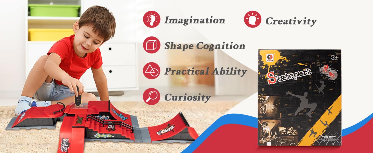 2024 Deck Finger Skateboard Park for Kids,DIY Mini Fingerboard Skatepark Training Finger Boards Toys Ramp Set Kit Boys Gift (HB-002)