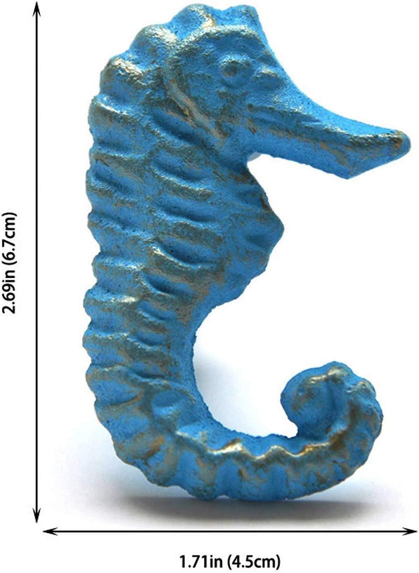 Retro Cast Iron Drawer Pulls Handles for Dresser Cupboard Wardrobe Cabinet Kitchen Drawer Handle Beach Ocean Theme Sea Horse Starfish Seashell and Crab Knobs 4 Pack (Blue) - Image 5