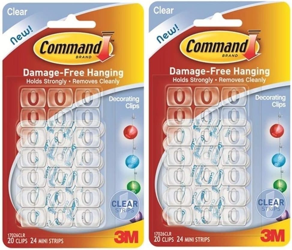 Command Christmas Fairy Light Hooks Clear Twin Pack Self Adhesive Strips