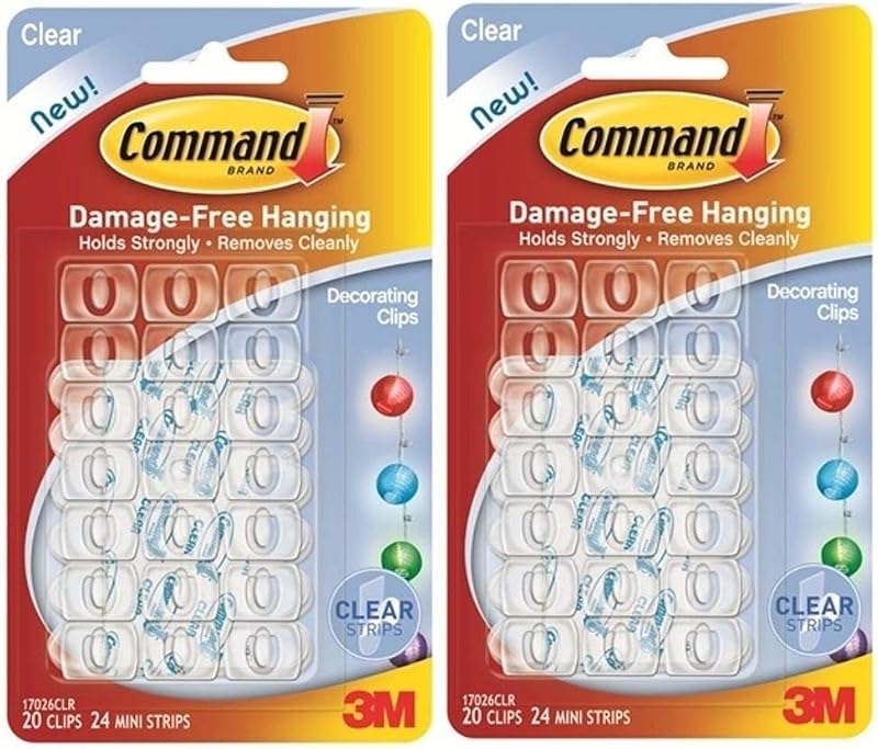 Command Christmas Fairy Light Hooks Clear Twin Pack Self Adhesive Strips