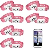 6Pcs Daily Bible Verse Bracelets, Jesus Christian Bracelet with NFC Scan, Bible Verses Wearable Bracelet, Elastic Christian Bracelet for Women Men Teens Gifts