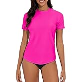 QOMEWA Women's Rash Guard Short Sleeve Swim Shirts UPF 50+ Quick Dry Swimsuit Top UV Sun Protection Bathing Suit Top