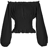 Oiefeen Womens Renaissance Peasant Blouse Off Shoulder Long Sleeve Tops