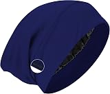 WLLHYF Silk Bonnet Sleep Cap Satin Lined Beanie Adjustable Turban Navy Blue view 1