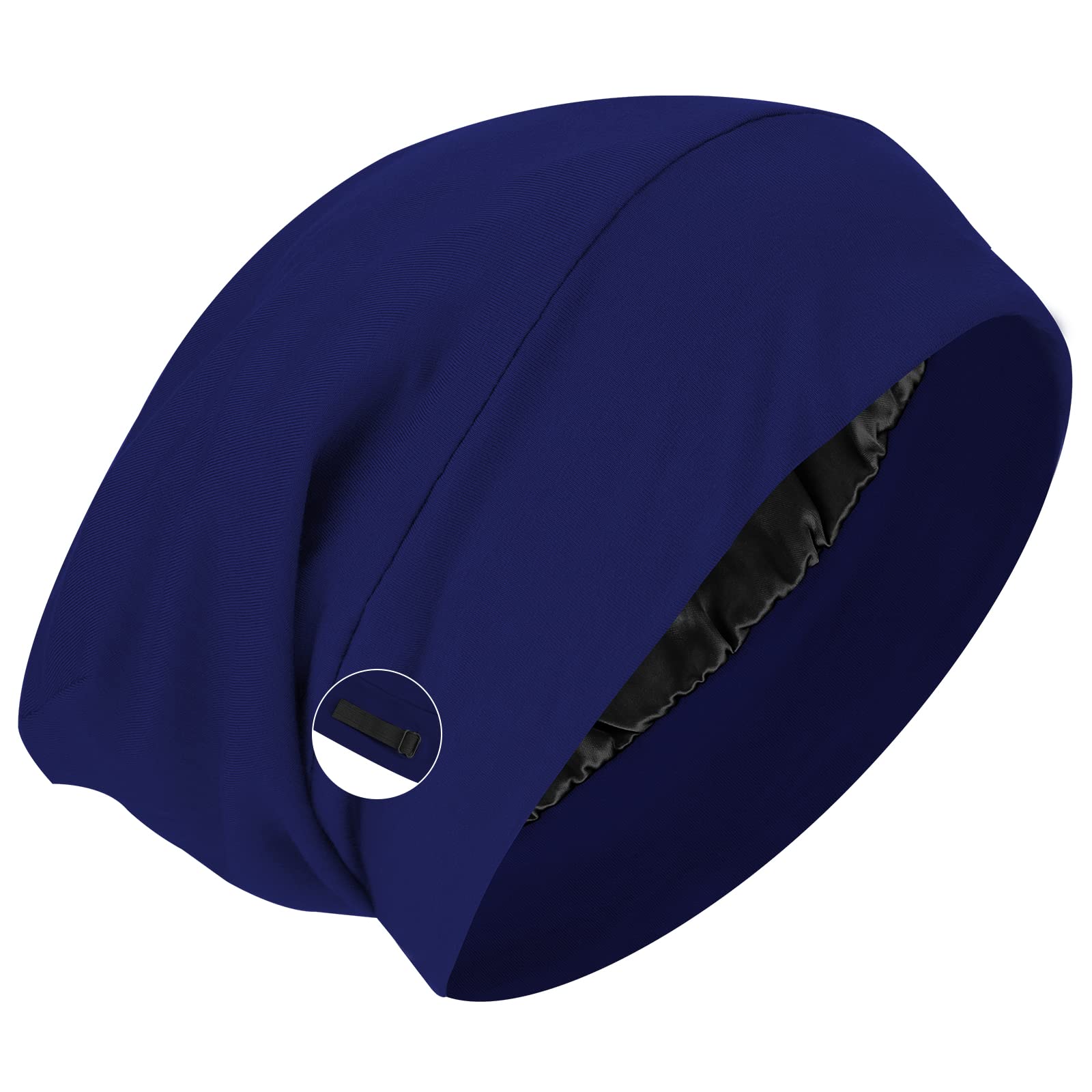 WLLHYF Silk Bonnet Sleep Cap Soft Hair Wrap Cover Satin Lined Beanie Adjustable Turban hat Nurse Cap Bonnet for Medium Curly Frizzy Hair Chemotherapy hat for Women and Men Navy Blue