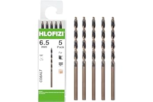 HLOFIZI 6.5mm Cobalt M35 Drill Bits (5 Pack), Metric Black and Gold Coated Twist Drill Bits for Hard Metal, Stainless Steel and Copper