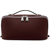 EACHY Travel Makeup Bag, Lychee Leather Large Capacity Cosmetic Bag for Women, Open Flat Toiletry Bag with TPU Brush Compartment, Waterproof Skincare Organizer Travel Essentials