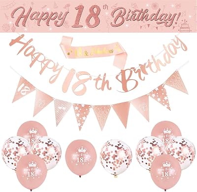 DEARLIVES 14 Pcs 18th Birthday Decor Rose Gold Party Supplies
