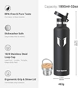 Super Sparrow 1000ml Insulated Stainless Steel Water Bottle with 2 Lids view 3