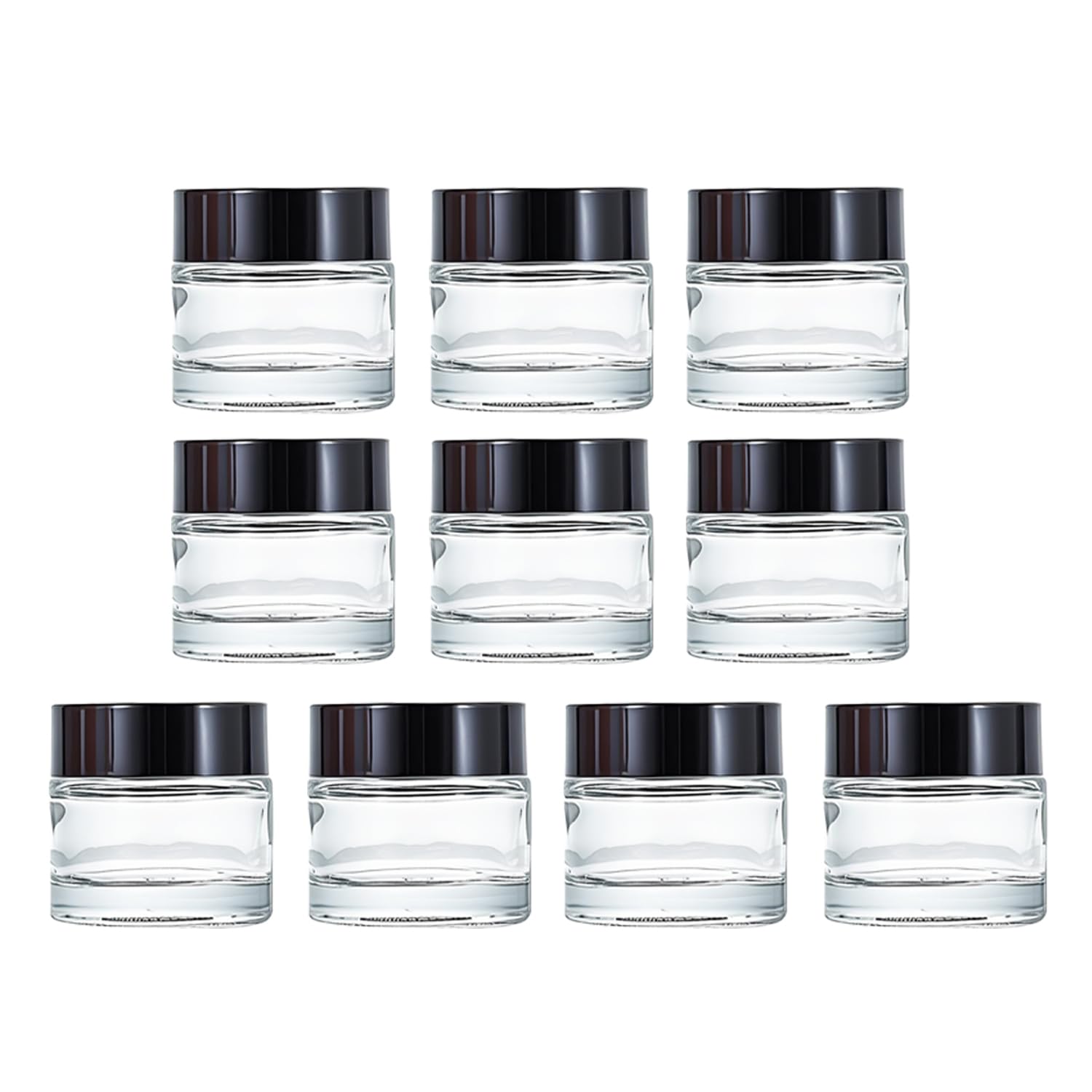 Photo 1 of 10Packs Thicken Clear Glass Jars with Black Lids 10ml Mini Round Comestic Sample Glass Empty Refillable Airtight Jars for Skincare, Lotion, Cream, Wax and Body Butters