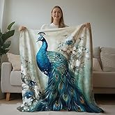 HUNXIAOJ Peacock Throw Blanket Peacock Themed Decor Animal Print Blanket King Size Soft Warm Flannel for Sofa Bed (30 in x 40 in)