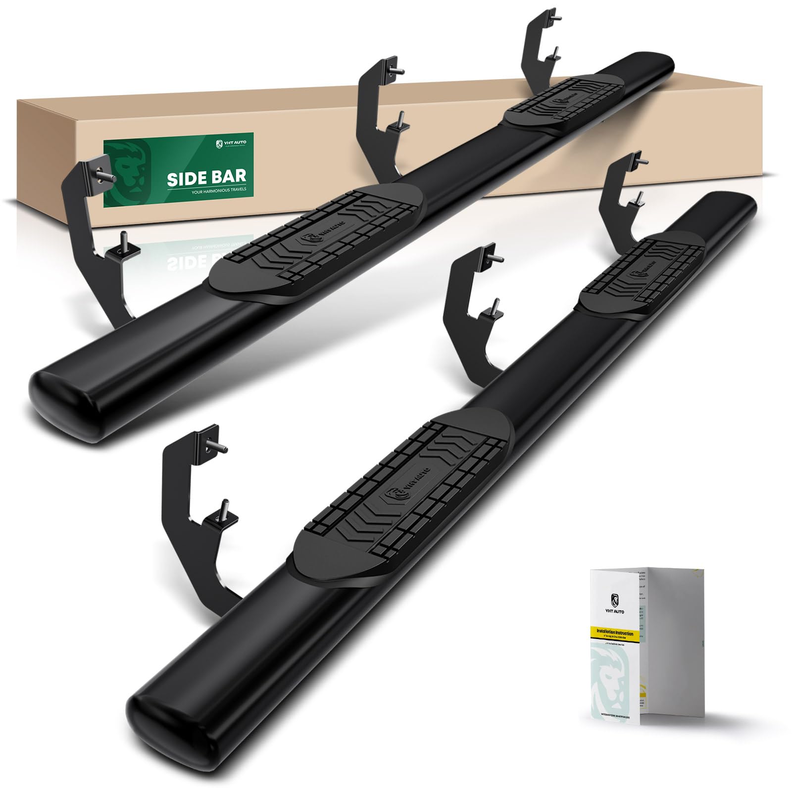Photo 1 of YHTAUTO 6" Running Boards Side Steps Fits Chevy & GMC Silverado/Sierra 1500 19-24, Silverado/Sierra 2500 HD & 3500 HD 20-24, Extended Cab, Oval Straight Carbon Steel Black Powder, Truck Cab Rails