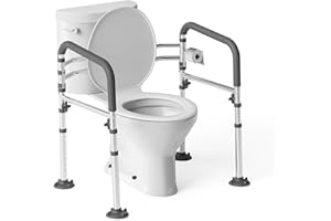 Loyoda Toilet Safety Rails,Height-Adjustable Toilet Frame Width-Adjustable Toilet Handles Foldable Toilet Rail Provides Suppo